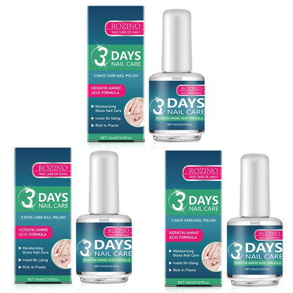 【Set of Three】Rozino 3 Days Nail Care - Keratin Amino Acid Formula for Superior Nail Nourishment Manicure Treatment with High Brightness & Scratch Resistance 16Ml