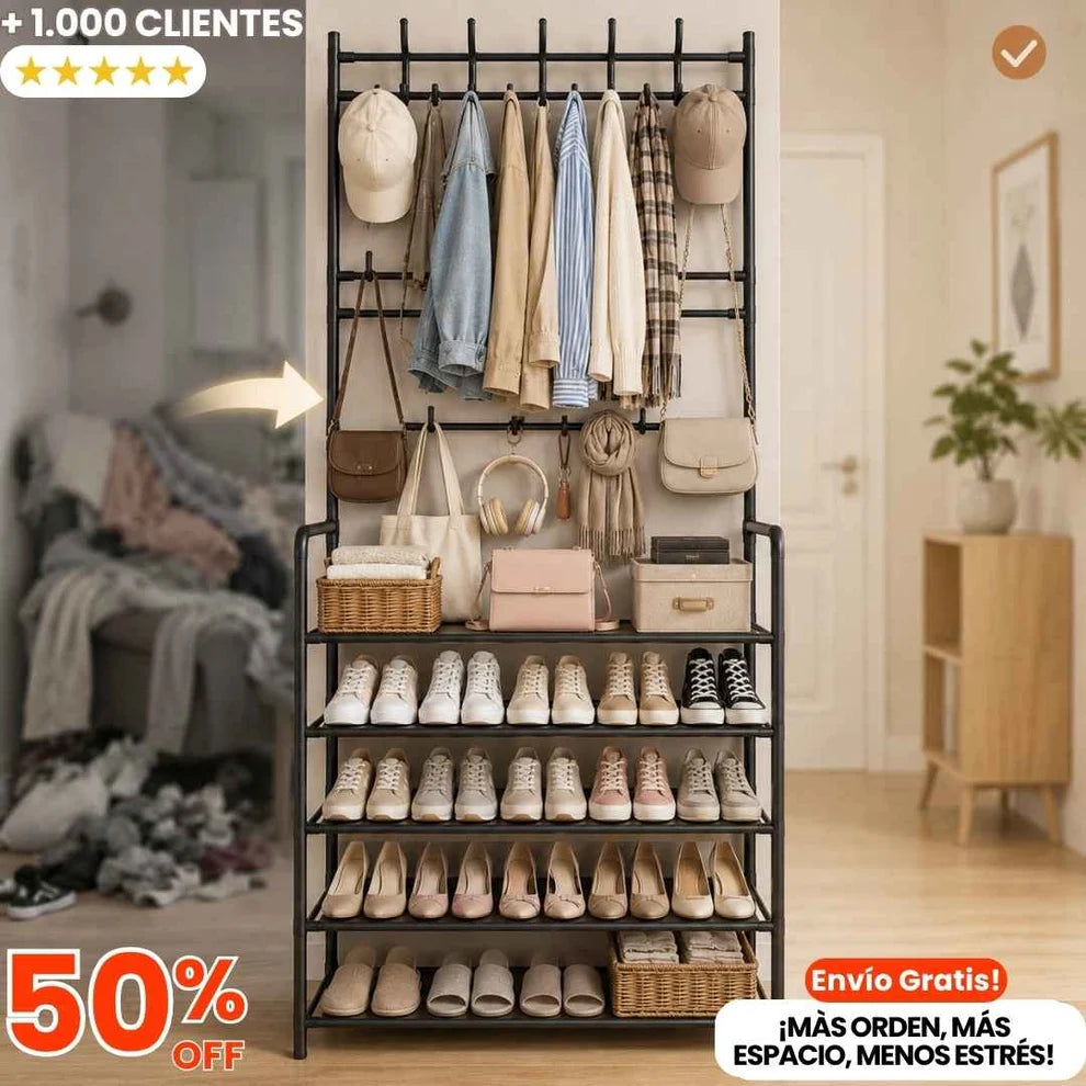 Perchero y Zapatatero 3 en 1 - 4 Niveles Multifuncional (Envio Gratis Paga En Casa)