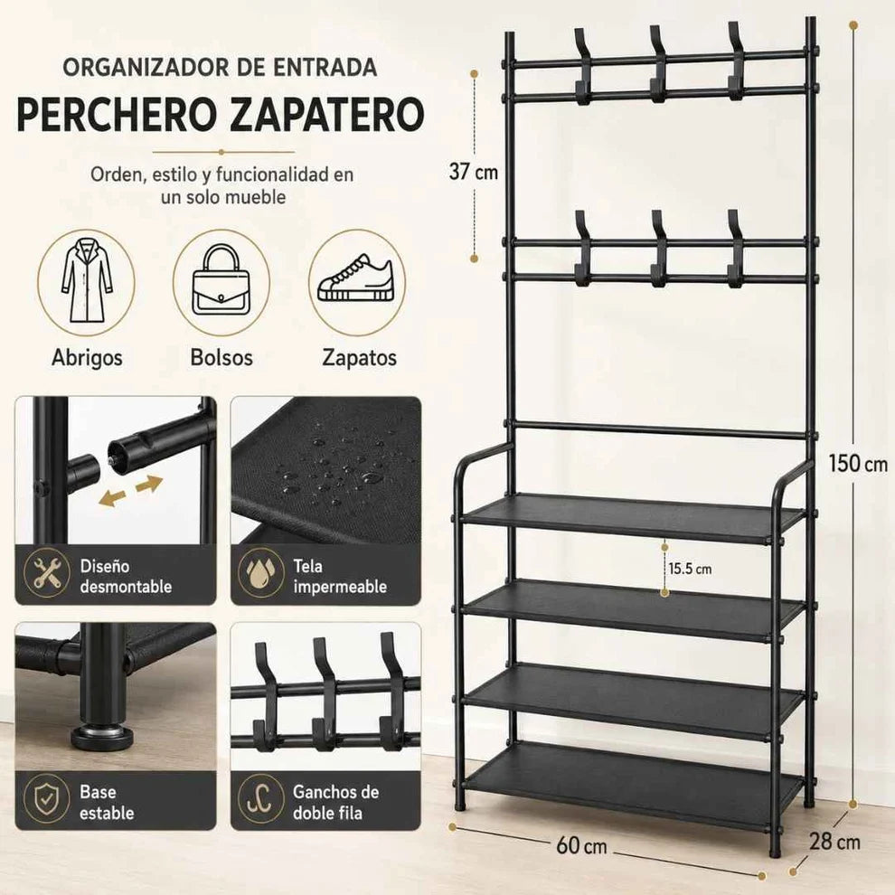 Perchero y Zapatatero 3 en 1 - 4 Niveles Multifuncional (Envio Gratis Paga En Casa)