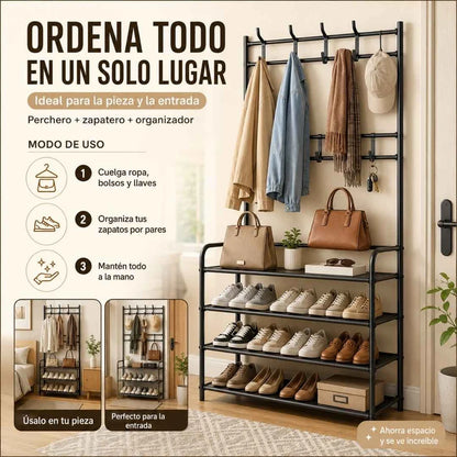 Perchero y Zapatatero 3 en 1 - 4 Niveles Multifuncional (Envio Gratis Paga En Casa)